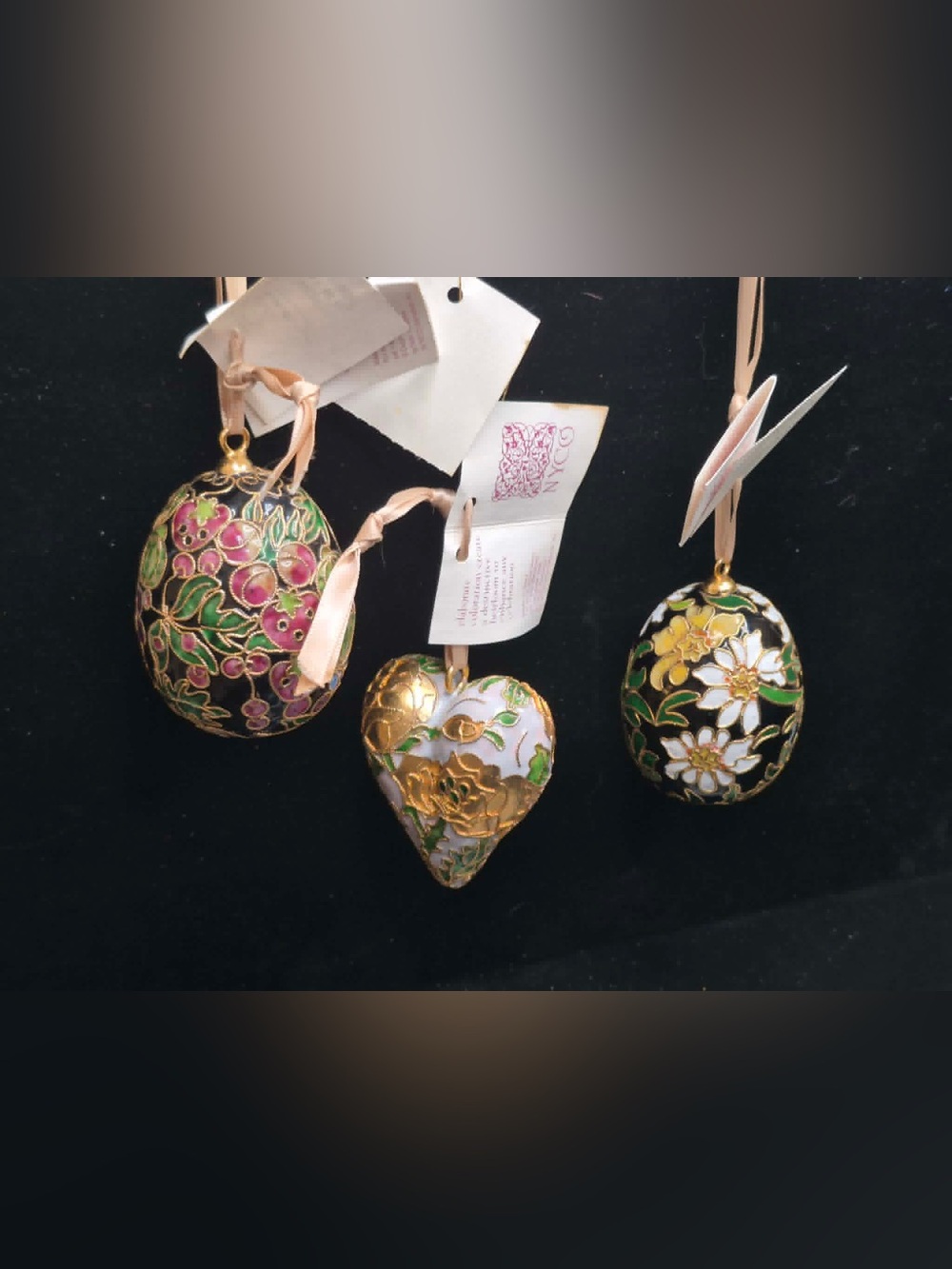 Lot Vintage Victorian Style Cloisonné Ornaments Faberge Type Enamel & Brass 3pcs - Picture 4 of 12